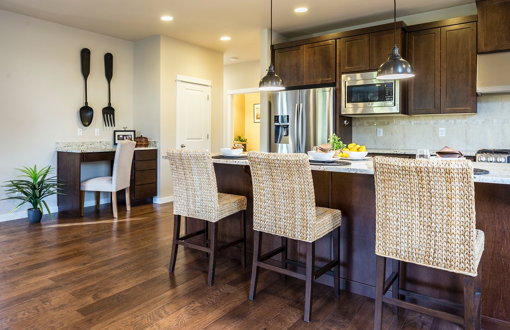 Kitchen with Dark Brown Hardwood Floor