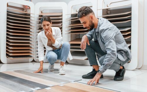 couple discussing flooring options