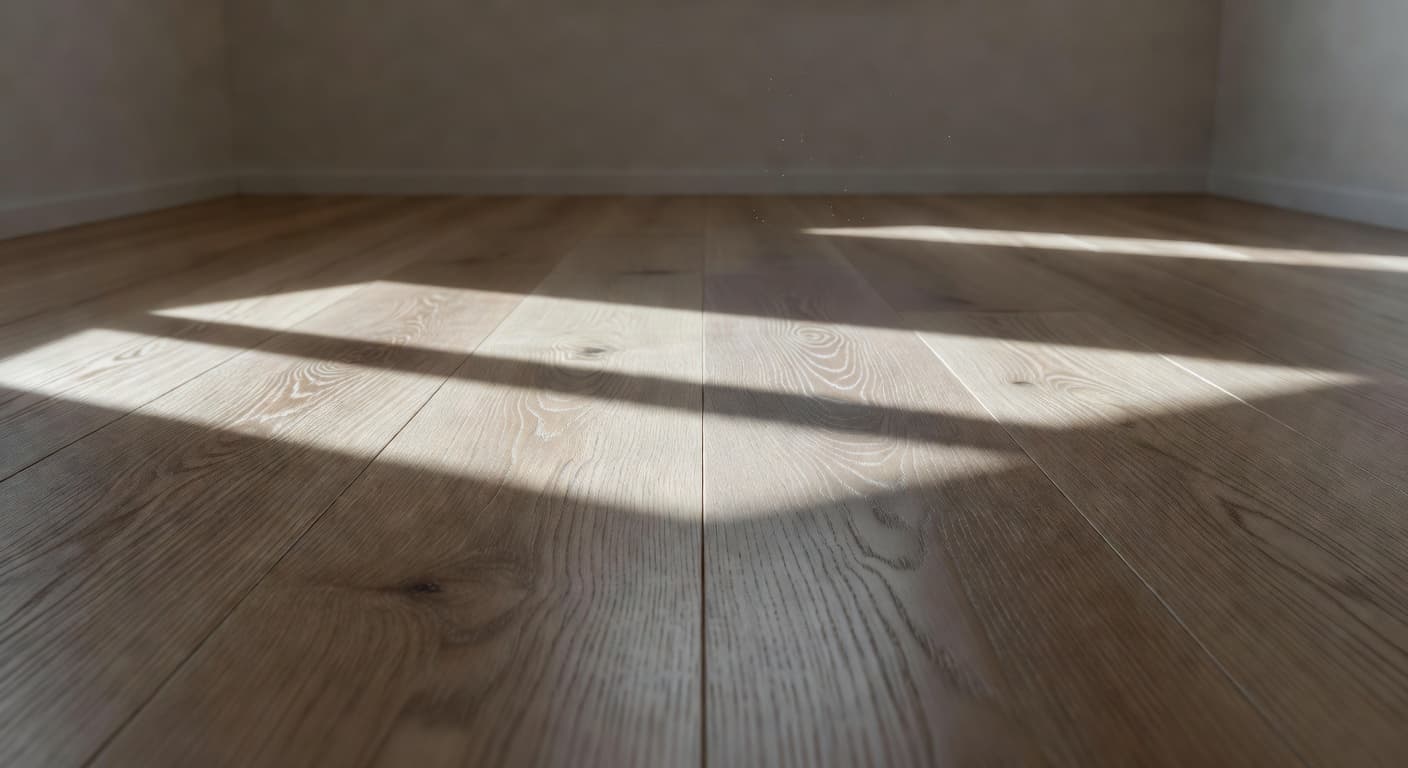 Two distinct oak planks are positioned side-by-side to highlight the contrast between a dull matte coating and a slightly reflective satin surface, with dramatic side lighting emphasizing the grain patterns.