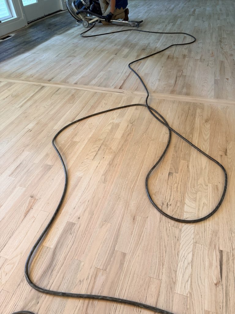 Freshly sanded red oak hardwood floor in a Roswell, GA home by Atlanta Floor One